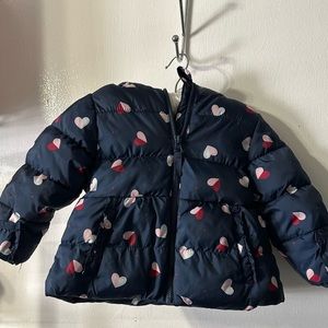 Wonder nation, puff jacket, blue with pink and red hearts